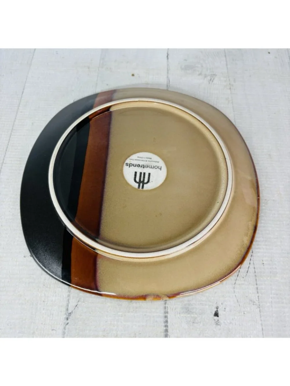 Home Trends BAZAAR BROWN Stoneware Square Emboss Stripe Lunch Salad Plate Set 4
